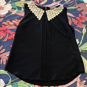 Black dress tank with white lace collar new